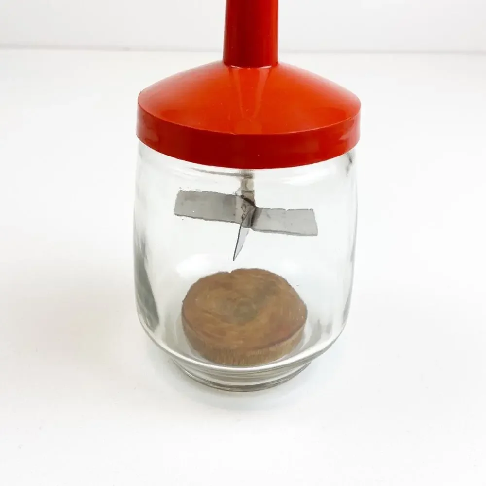 Mid-Century Food Chopper Orange White Manual Veggie Cutter Glass Jar VTG 60s 70s